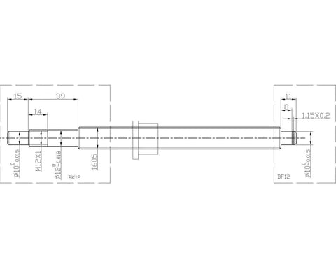 Premium C7 Ballscrew Kit With SFU1610 Lead Screw And Single Nut Includes BKBF12 Bearing Block Plus DSG16H Coupler For High Speed 3D Printer Build Upgrade technical drawing, BK12 BF12 ends, 16mm shaft