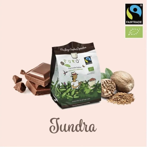 Organic Coffee Pods Compatible With Nespresso Original Machines Variety Pack Of Six Fairtrade Blends In BPA Free Compostable Capsules 60 Pods Intensities 4 Through 9 Toxin Tested Cafe Quality At Home Eco Friendly Convenience, Fairtrade certified coffee bag with chocolate, nuts, and branding