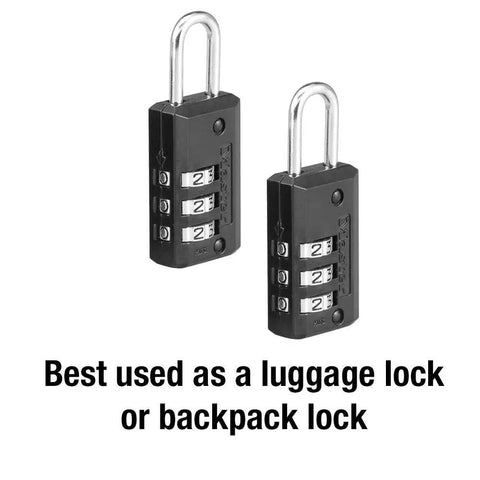 Set Your Own Three Digit Combo Luggage Lock 2 Pack for Travel Suitcases and Backpacks Custom Padlock for bags shown side by side