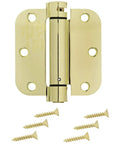 Heavy Duty Self Closing Door Hinge With Rock Solid Steel Frame And Premium Polished Brass Finish Including Complete Mounting Kit, screws included.