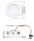 Dimensions of 12 Pack Four Inch LED Recessed Can Lights Retrofit Kit, Dimmable and Energy Efficient, showing trim and base.