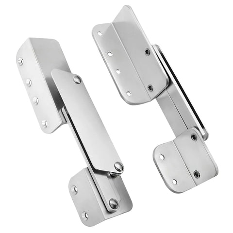 Foldable boat seat hinge, aluminum, polished chrome finish, two hinge plates with multiple screw holes