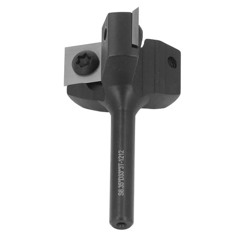 Premium 1/4 Inch Shank Router Bit With Anti Backlash Design And Three Carbide Inserts For Smooth CNC Woodworking, showing the bit's carbide inserts.