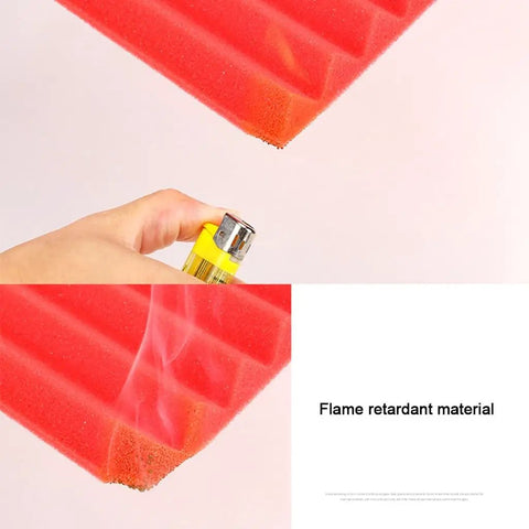 12 Pack Premium High Density Acoustic Foam Panels Flame Retardant Soundproof Red Wedge Tiles with flame demonstration