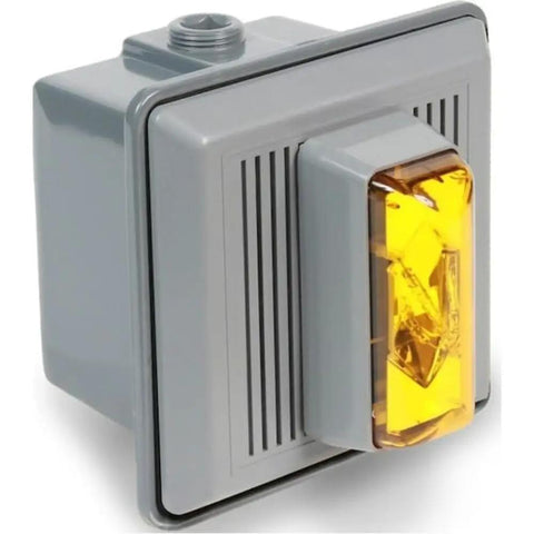 Bulletproof Heavy Duty Industrial Horn And Strobe Alert With Amber Lens 120Vac Visual Audible Warning Signal For Commercial Buildings, gray thermoplastic design.