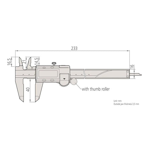 Technical drawing of 6 Inch Absolute AOS Caliper With Ultra High Resolution 0.0005 Inch And 0.01 Millimeter Stainless Steel Measurement Tool