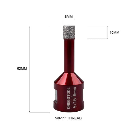 5/16 Inch 2 Pack Diamond Hole Saw Bits Heavy Duty Workhorse Core Drill Set Built Tough As Nails To Shred Through Tile Ceramic Concrete Granite Marble Zero Fuss Precision With 5/8 11 Thread Fits Angle Grinders showing detailed dimensions of a diamond hole saw bit.