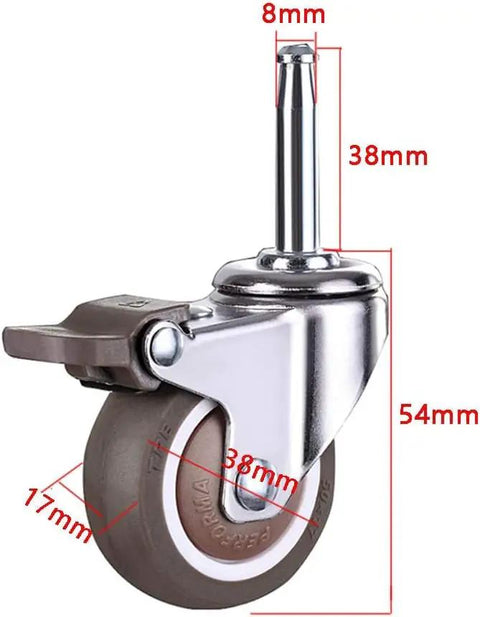 Heavy Duty Silent Swivel Casters With Quick Stem Mount For Office Chairs And Furniture Rollin Smooth And Quiet Double Ball Handling Design Universal M8 2 Inch Rubber Wheels Pack Of Four Carbon Steel Built Top Notch Setup with dimensions shown