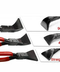 Folding Pliers Set For Sheet Metal Bending And Straightening Three Piece Nonslip Handle Pliers showing 45, 90, straight bend angles.