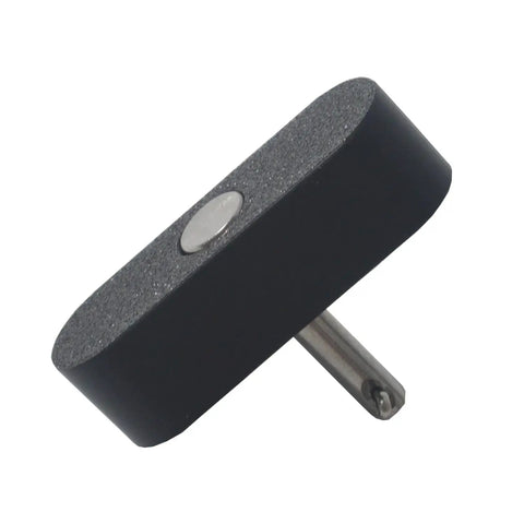 Heavy Duty Futon Glide Rollers Replacement Set With Tough Pin Shafts And Slick Oblong Wheels For Easy Couch Slide No Sweat Install Rock Solid Furniture Glides 2 Pack - close-up of black oblong wheel with steel pin.