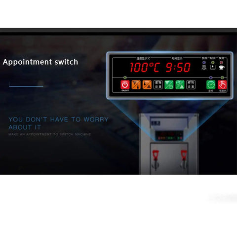 Pro Workhorse Commercial Electric Water Heater 120 Liter Step Heating Tank digital control panel displaying temperature and settings.