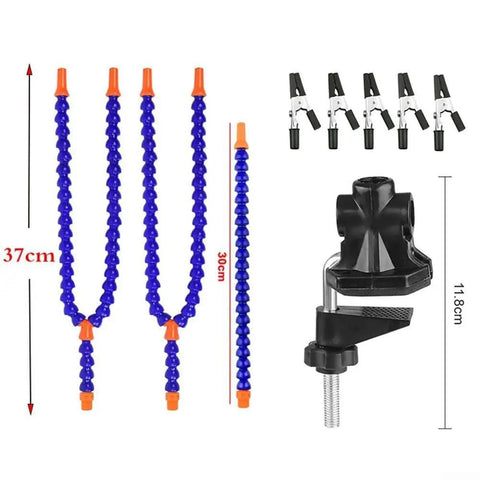 Adjustable Soldering Helping Hands Tool With 360 Degree Rotating Clips Bendable Metal Arms For Heat Resistant Clips And A Stable Secure Electronics Circuit Board Repair Setup showing dimensions and parts