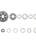 12-Speed Road Bike Cassette 11-30T HG Plus Lightweight Cog Set components displayed in a row showcasing titanium sprockets