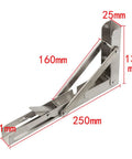 Industrial Grade Folding Angle Brackets, Stainless Steel Triangle Shelf Supports, 250mm corner brace for shelving.