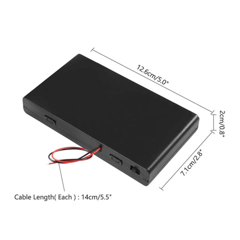 Kickass Hella Heavy Duty Eight Cell AA Battery Holder Box With Slick Toggle Switch And Reinforced Lead Wires; dimensions 12.6cm x 7.1cm x 2cm