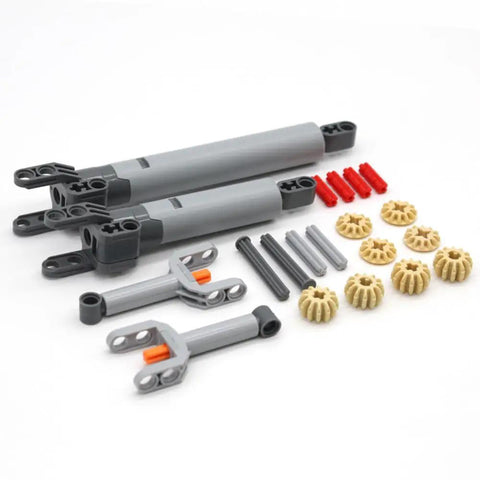 22 Piece MOC Push Rod Set With Gears And Linear Actuator Holder For Pneumatic Builds And Crane Models Includes Axle And Pin Connectors