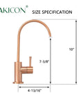One Handle Black And Rose Gold Drinking Water Filter Faucet Purifier For Cold Water Only with dimensions shown in copper