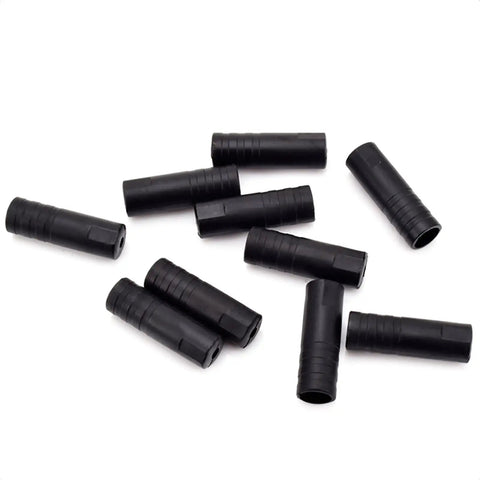 Must Have Premium Bicycle Cable End Caps Set, 20 Pieces 4mm And 5mm For Shifter And Brake Cables, black plastic caps displayed