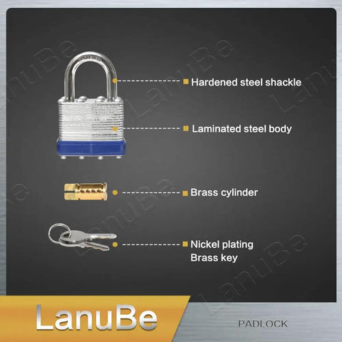 Heavy Duty Laminated Steel Padlock Pack Of Forty Eight Keyed Alike One And Nine Sixteenths Inch Wide Normal Shackle With Blue Plastic Hoop