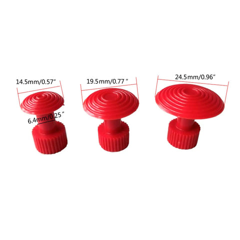 Set of three red plastic gaskets from DIY Car Dent Fix Kit With Suction Cup Gasket Puller For Auto Body And Home Appliances