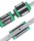Heavy Duty Linear Guide Slide with Steel Retaining Block for HGW25CC, industrial use, top view showing green and black elements