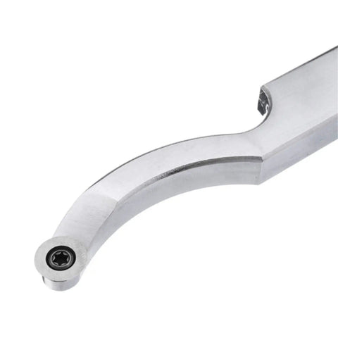 Four Piece Carbide Tipped Wood Turning Lathe Chisel Set With Straight Cutting And Curved Hollowing Blades close-up of curved blade.