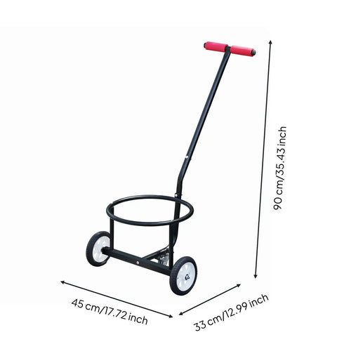 Manual Transport Cart With Circular Angled Handle And Foam Cushion, Two Wheel Bucket Hand Truck, 90 cm tall black carbon steel cart with red handle
