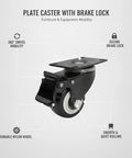 Easy Install Plate Caster With Brake Swivel Nylon Wheel for Smooth Furniture Mobility shown with features labeled