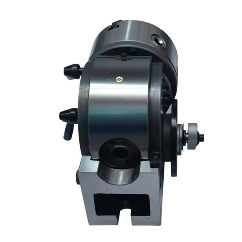 Heavy Duty Rock Solid Six Inch Semi Indexing Dividing Head With Three Jaw Tailstock Chuck for CNC milling, showcasing steel body and precision design.