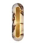 Modern Minimalist Long Marble Wall Sconce Nordic Alabaster Wall Mount Light Fixture in oval shape with gold accents.