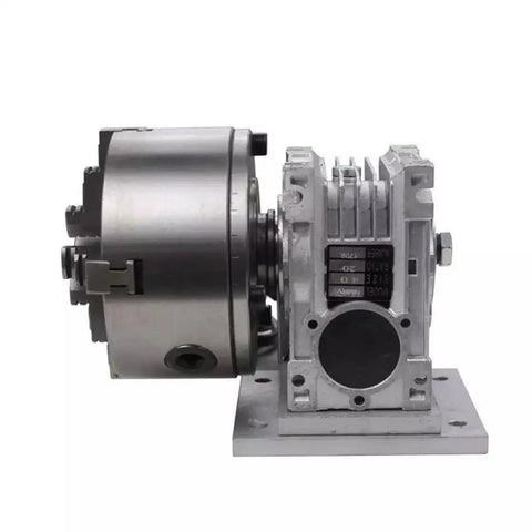 Heavy Duty Cnc Router Rotary Fourth Axis Kit Featuring Knockout Nema 34 Stepper Motor And Ironclad 130mm Four Jaw Chuck, side view.