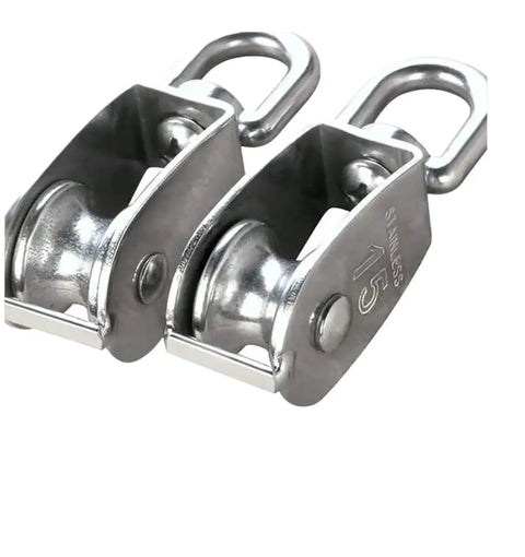 Eight Piece M15 Cable Pulleys Set For Single Pulley Block Hanging Wire Towing Wheel Swivel Lifting Wire Rope Roller Heavy Duty Stainless Steel 360 Degree Rotation, stainless steel