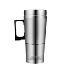 12V And 24V Car Kettle Heats Fast Stainless Steel Travel Mug for brewing coffee or tea with ergonomic handle.
