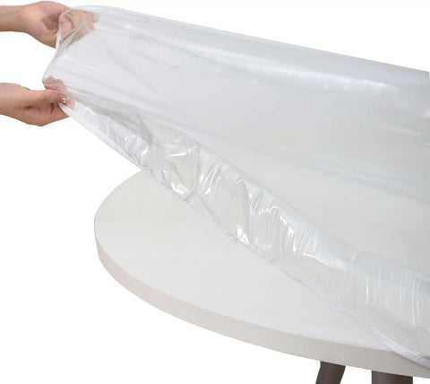 Crystal Clear Vinyl Round Tablecloth With Elastic Edge Fits 27 To 31 Inch Tables Spill Proof Waterproof Oil Proof Fitted Cover