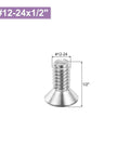 Heavy Duty Pack Of Twenty Five Size Number Twelve Twenty Four By Half Inch Phillips Pan Head Machine Screws crafted from top shelf 304 stainless steel on a white background.