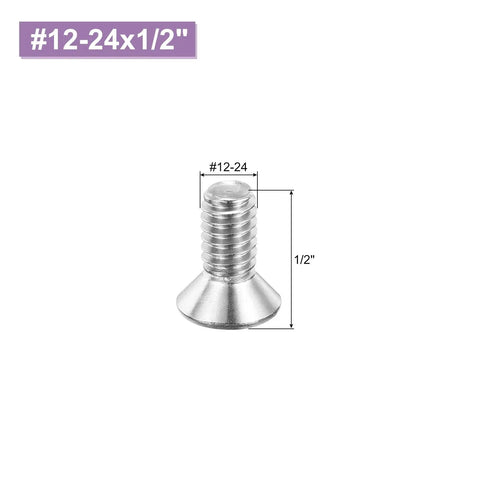 Heavy Duty Pack Of Twenty Five Size Number Twelve Twenty Four By Half Inch Phillips Pan Head Machine Screws crafted from top shelf 304 stainless steel on a white background.