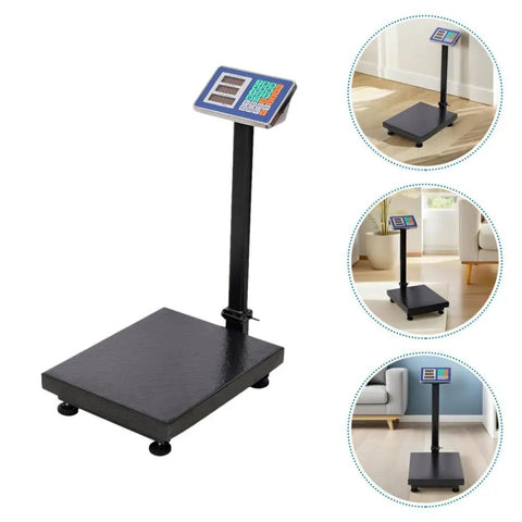 Heavy Duty Shipping Scale With 660 Pound Capacity Foldable Digital Platform in black with LED display on a stable surface.