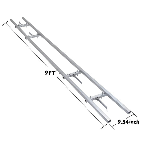 9 Foot Rail Mill Guide System With Aluminum Profiles And Nail Clamps, overhead view showing length and width dimensions.
