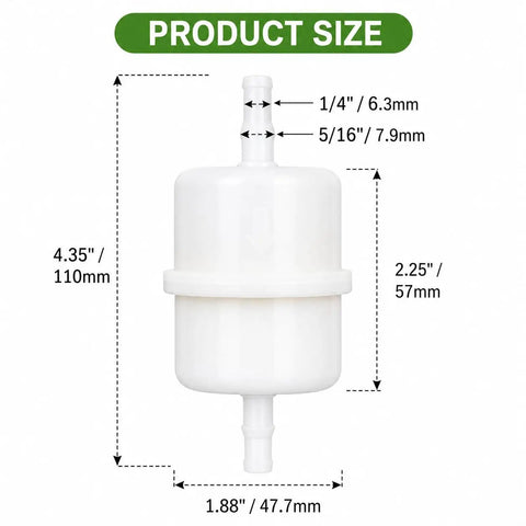 Fuel Filter 49019 0031 490190031 For EFI Engines with product dimensions 4.35" x 2.25" x 1.88" shown