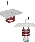 Top Shelf Router Lift Kit For Custom Woodworking Shops Featuring Slick Manual Crank Handle And Dead Precise Height Adjustment Tough aluminum and stainless steel plate with crank handle for 64 to 66 mm motors.