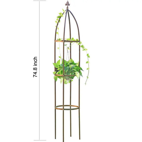 Beefy 6.3 Feet Tall Obelisk Garden Trellis for Climbing Vines and Flowers, heavy duty plant support, bronze finish, large size
