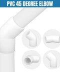 White PVC elbow showcasing various angles of Three Quarter Inch PVC Pipe Fittings 135 Degree Elbows Furniture Grade For DIYers Building Shelves.