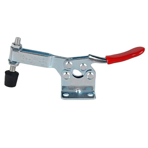 Medium Toggle Clamp Set, 4 Pack Red, 90 kg Holding Capacity, 198 lb, Cold Rolled Steel with Zinc Finish, Oil and Stain Resistant Grips, Adjustable Rubber Tips, Built For Woodworking, Metalworking And Jigs, side view