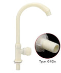Maqulae ABS Plastic Kitchen Sink Faucet, G1/2in Single Cold Rotating, side view showcasing spout and connection details.