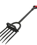 Heavy Duty 5 Tine Pitch Fork For Garden Work With Long Ergonomic T Handle Rust Resistant Stainless Steel Head Minimal Soil Adhesion