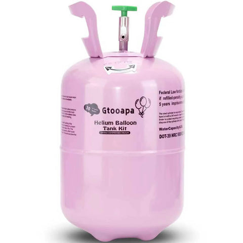 Pink Gtoopa helium balloon tank kit, 7L cylinder with green valve for up to 30 latex balloons and ribbons
