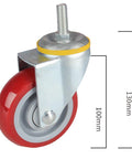 F Screw Steering Wheel Brake Wheel Combination Four Piece Caster Set For Trolleys And Machines, with red 3 inch wheel shown