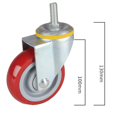 F Screw Steering Wheel Brake Wheel Combination Four Piece Caster Set For Trolleys And Machines, with red 3 inch wheel shown