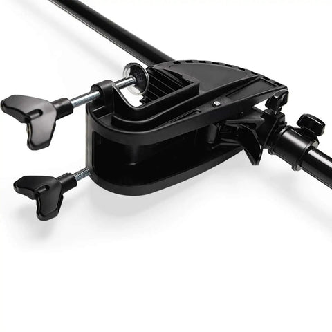 Close-up of clamp mechanism on Transom Mount Electric Trolling Motor 50 Lb Thrust 36 Inch Shaft Freshwater Ready Telescoping Tiller