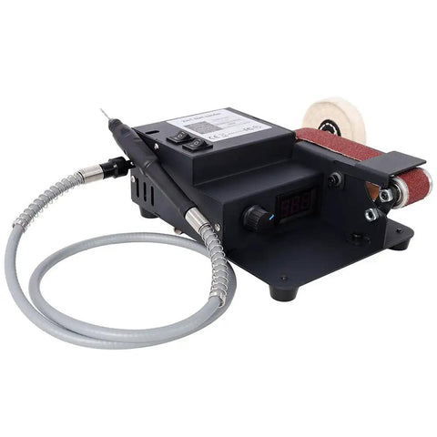 Versatile Mini Belt Sander And Rotary Tool Combo With 7-Speed Variable Control, showing dual motor setup for precision DIY tasks.